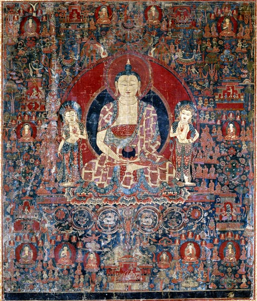 The Jina Buddha of Infinite Light (Amitabha) in His Pure Land Paradise (Sukhavati)