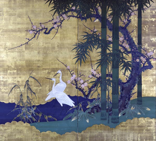 Bamboo, Plum, and a Pair of Egrets