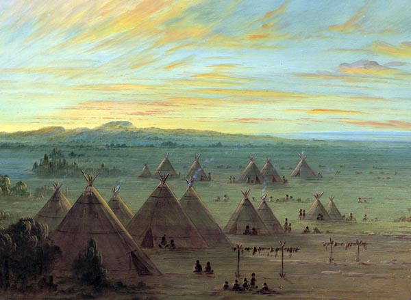 An Indian Encampment at Sunset