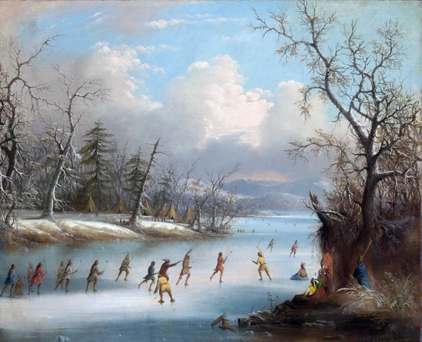 Indians Playing Lacrosse on the Ice