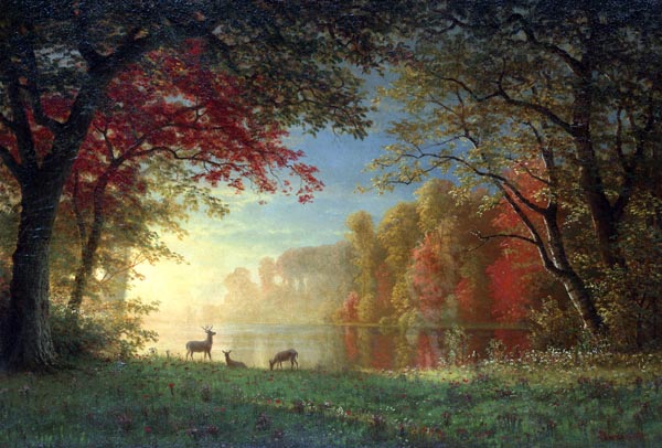 Indian Sunset: Deer by a Lake