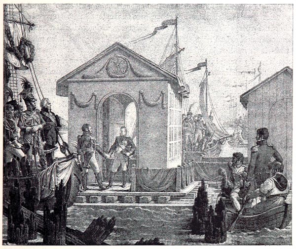 Entrevue de Napoléon Ier et de l'Empereur Alexandre, à Tilsit, Tableau de Gautherot, d'Après une Lithographie de Levilly