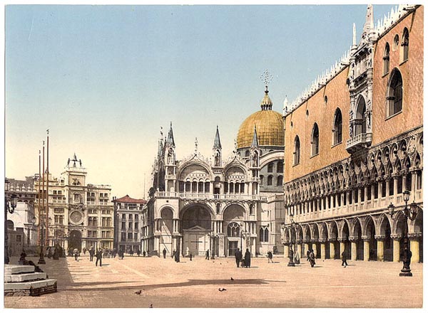 Clock tower, St. Mark's, and Doges' Palace, Piazzetta di San Marco, Venice