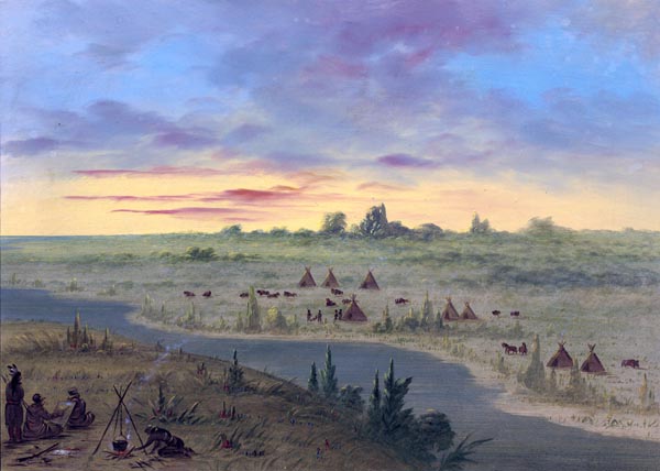 Encampment of Pawnee Indians at Sunset