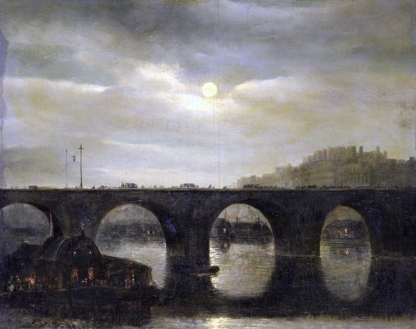 View of a Bridge of the Seine in Paris by Moonlight