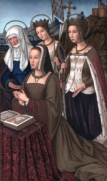 Anne of Brittany, Queen of France, surrounded by her patron saints (Miniature from the Livre des Heures)