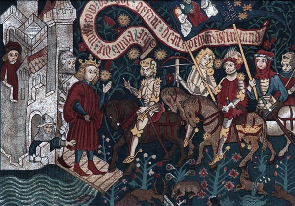 Arrival of Joan of Arc at the Château de Chinon, March 6th, 1428 (German tapestry of the period, Orléans Museum)