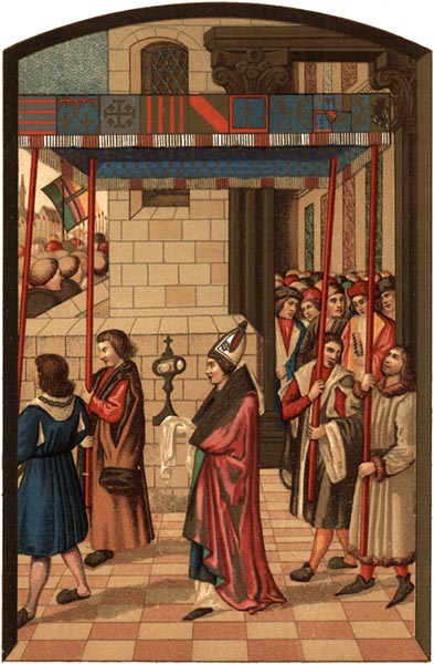 Procession of King René at Aix, Provence (after a miniature from the Breviary of King René, fifteenth century manuscript in the Bibliothèque de l’Arsenal, Paris)