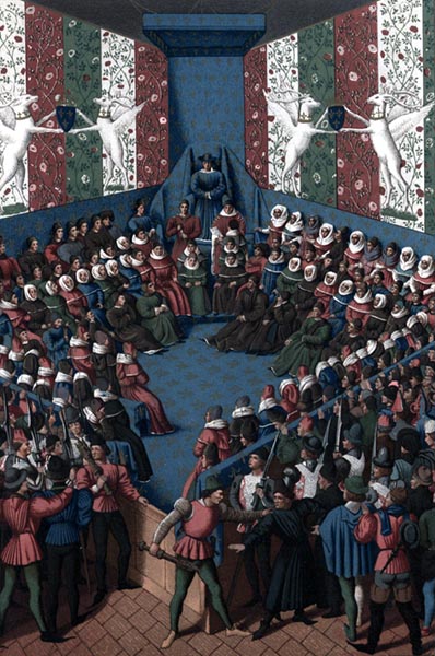 Trial of John, Duc d'Alençon (fifteenth century miniature by Jehan Fouquet)