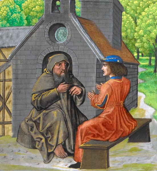 A hermit instructing a squire
