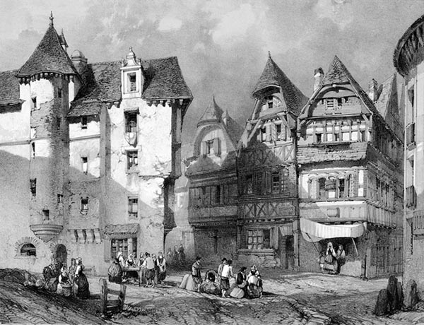 ‘The Old Place de la Halle, Landerneau’ - Auguste Étienne François Mayer (French, 1805–1890) and Eugène Cicéri (French, 1813–1890)