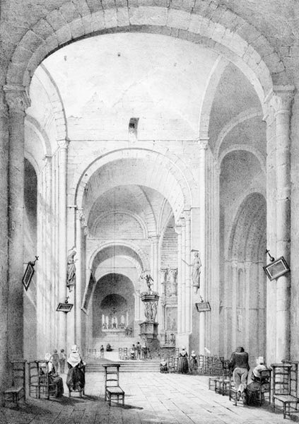 ‘The Interior of the Church of Sainte-Croix, Quimperlé’ - Léon Gaucherel (French, 1816–1886)