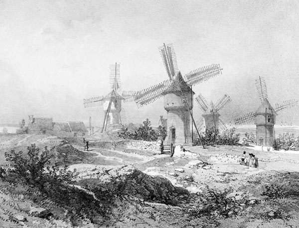 ‘Sixteenth-Century Windmills, Guérande’ - Léon Gaucherel (French, 1816–1886) and Eugène Cicéri (French, 1813–1890)