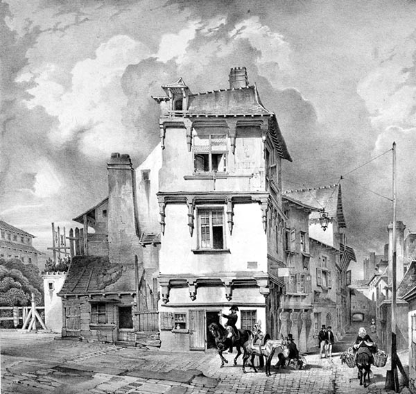‘Rennes: Old Houses by the Pont du Cartage’ - Adolphe Jean-Baptiste Bayot (French, 1810–1871)
