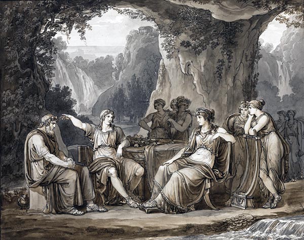 ‘Telemachus relates his adventures to the goddess Calypso.’ (1808) - Bartolomeo Pinelli (Italian, 1781-1835)