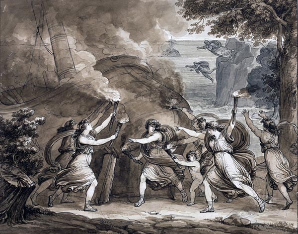 ‘Cupid advises Calypso to set fire to Mentor’s ship.’ (1808) - Bartolomeo Pinelli (Italian, 1781-1835)
