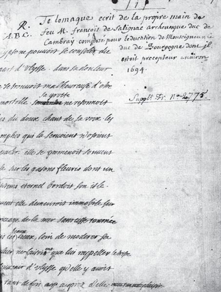 Original manuscript in the hand of Fénelon.