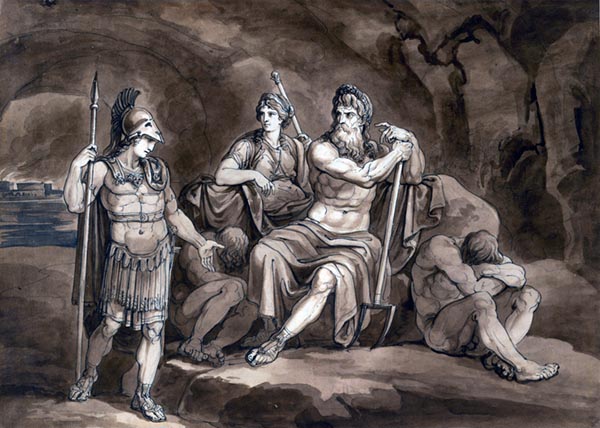 ‘Telemachus requests permission from Pluto to seek his father in the Underworld.’ (1809) - Bartolomeo Pinelli (Italian, 1781-1835)