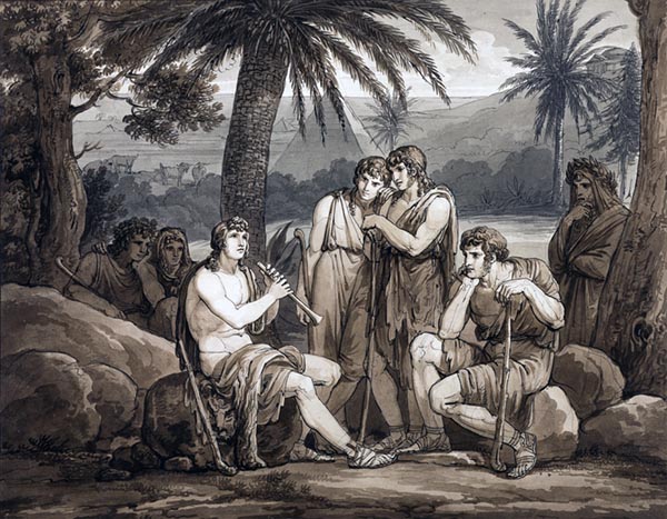 ‘Telemachus plays and sings to the shepherds in Egypt.’ (1808) - Bartolomeo Pinelli (Italian, 1781-1835)