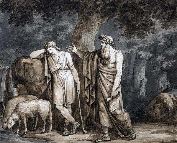 ‘Telemachus is consoled by Termosiris, priest of Apollo.’ (1808) - Bartolomeo Pinelli (Italian, 1781-1835)