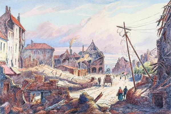 Péronne – Town Hall Square (1920) - E. Tatin (French, 19th/20th century)