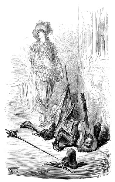 Gustave Doré (1832-1883) - …Leander suddenly let go of Matamore who fell prone.