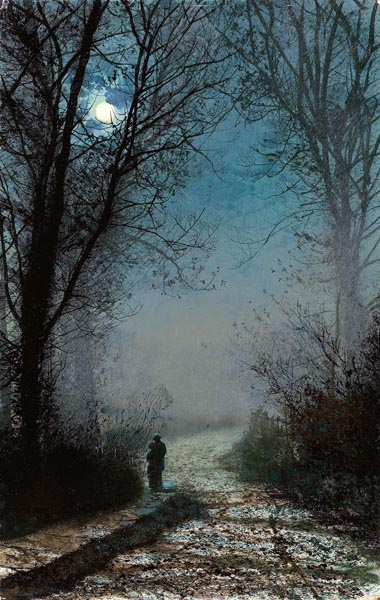 Lovers on a moonlit lane (1873) - John Atkinson Grimshaw (English, 1836 – 1893)