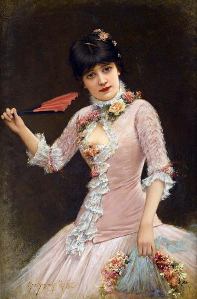 A portrait of a young lady in pink dress - Emile Eisman-Semenowsky (French, 1853 - 1918)