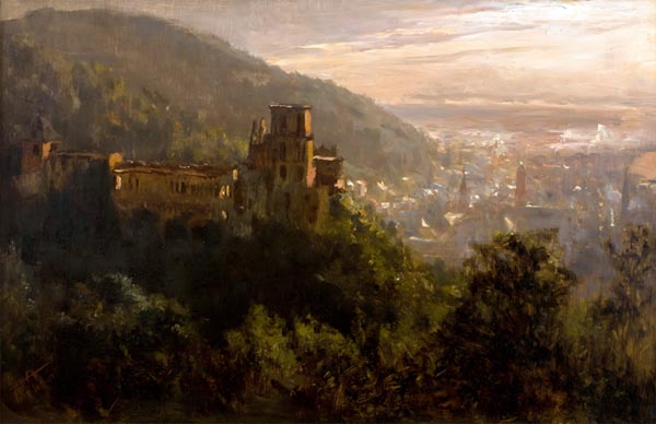 ‘View of Heidelberg castle in the light of evening’ - Felix Possart (German, 1837-1928)
