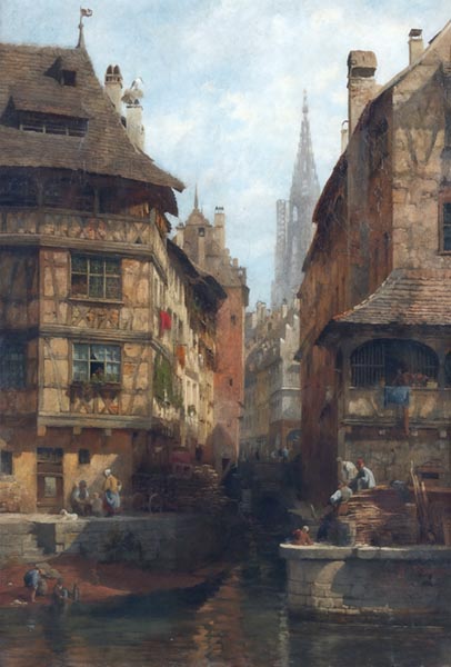 ‘Strasbourg with a view of the cathedral’ - Karl Weysser (German, 1833-1904)