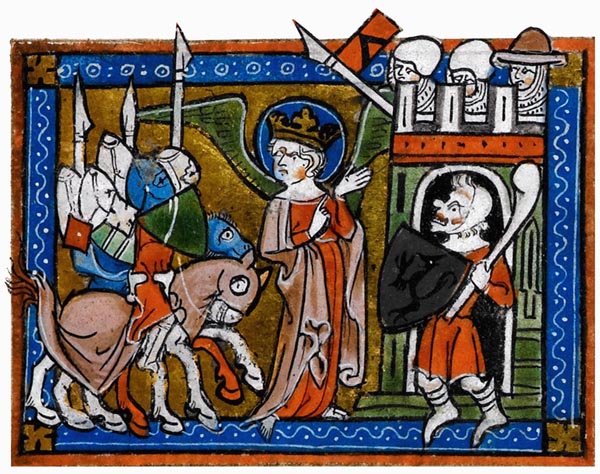 Amor leading his army to the castle