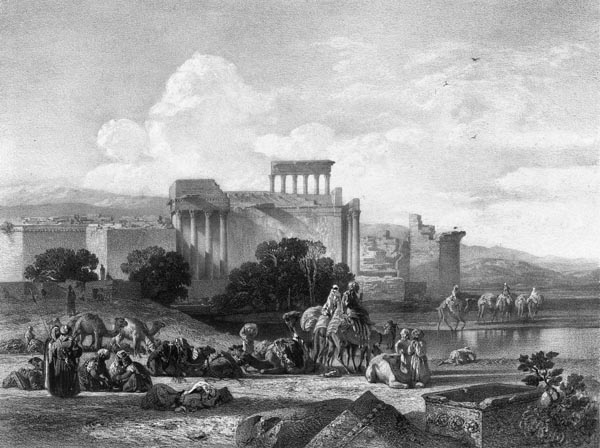 Caravan in front of the temple ruins of Baalbek, 1850, George Antoine Prosper Marilhat