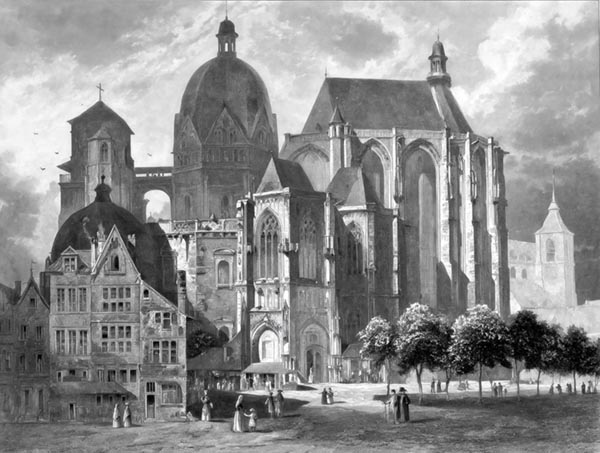 ‘Aachen Cathedral’ - page 385 of ‘The Kingdom of Prussia in picturesque original views...’ engraved by J. Poppel (1852)
