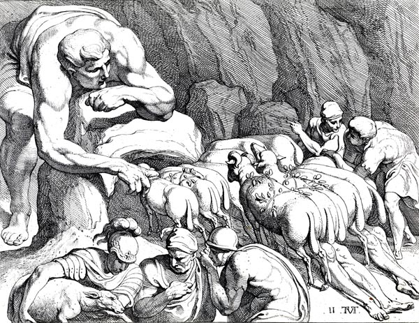 Odysseus escaping from the cave of Polyphemus