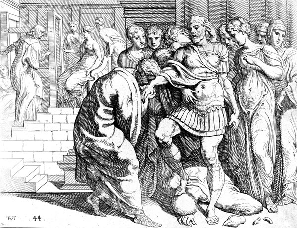 Odysseus is welcomed by his servants
