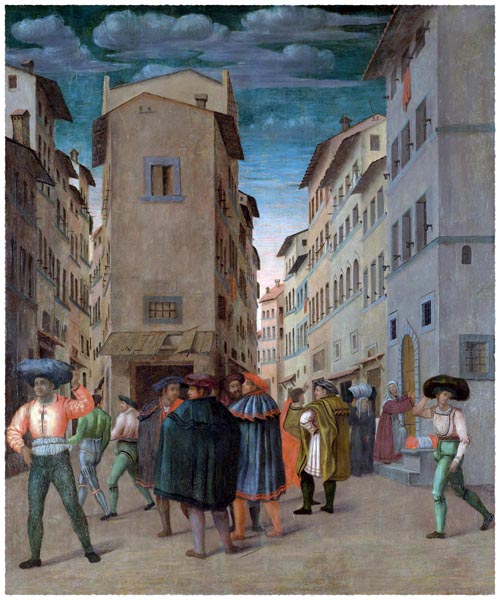 Florentine Street Scene with Twelve Figures, Anonymous