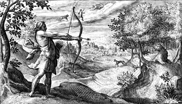 van de Passe Illustration - Arcas draws his bow on Callisto