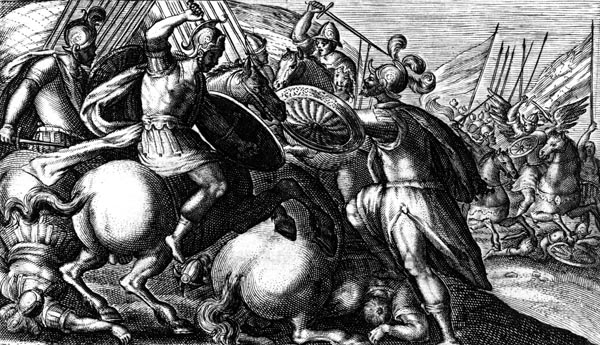 van de Passe Illustration - Cygnus battles with the Trojans against the Greeks