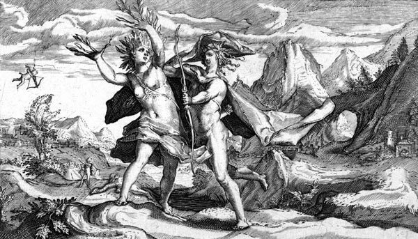 van de Passe Illustration - Apollo pursues Daphne