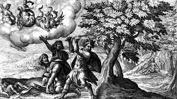 van de Passe Illustration - Erysichthon fells Ceres’s sacred oak tree