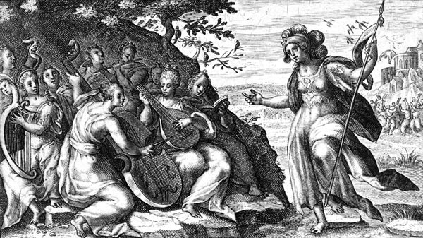 van de Passe Illustration - The Muses sing for Minerva