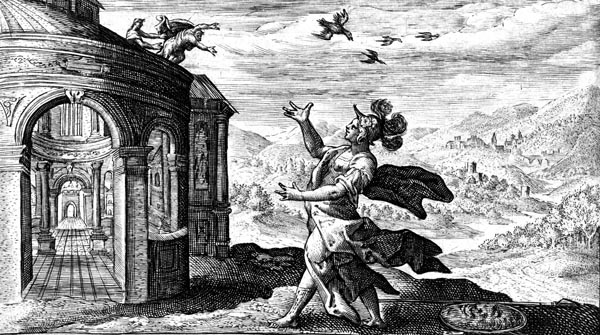 van de Passe Illustration - Minerva transforms Talos into a partridge