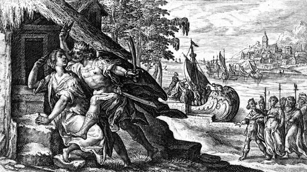 van de Passe Illustration - Tereus cuts out Philomela’s tongue