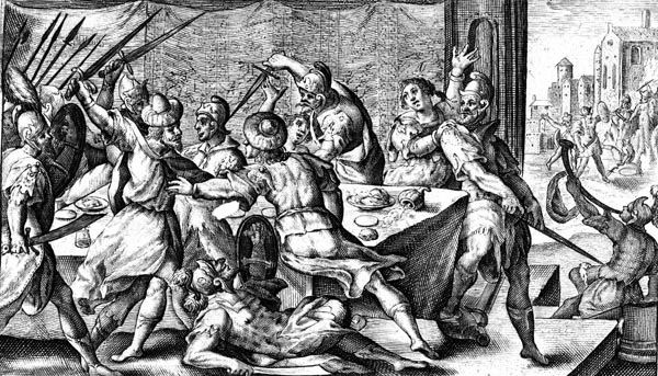 van de Passe Illustration - Phineus falls to Perseus