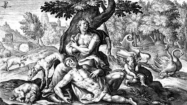 van de Passe Illustration - Venus mourns Adonis