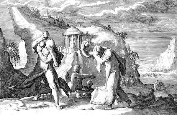 Goltzius Illustration - Deucalion and Pyrrha Repopulate the Earth