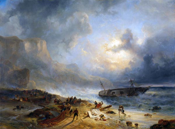 Shipwreck off a Rocky Coast