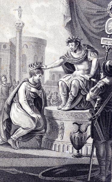 Tiridates receives the crown of Armenia from Nero