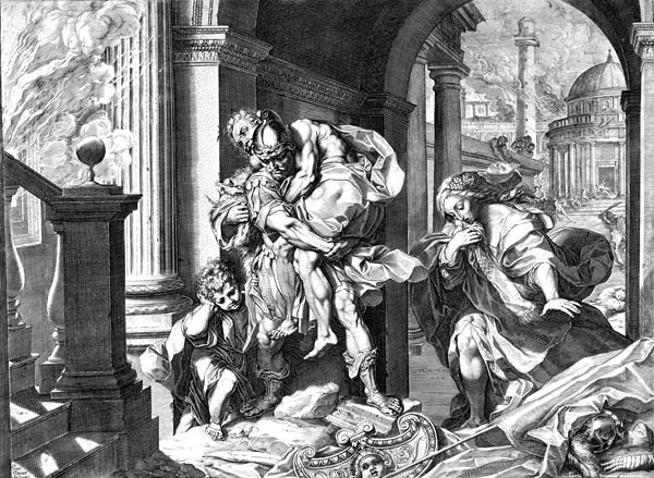 Aeneas and His Family Fleeing Troy, Agostino Carracci