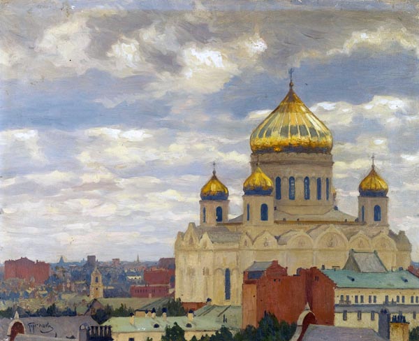 View Of Cathedral Of Christ The Saviour, Moscow, Mikhail Markianovich Germachev (Russian, 1868-1930)